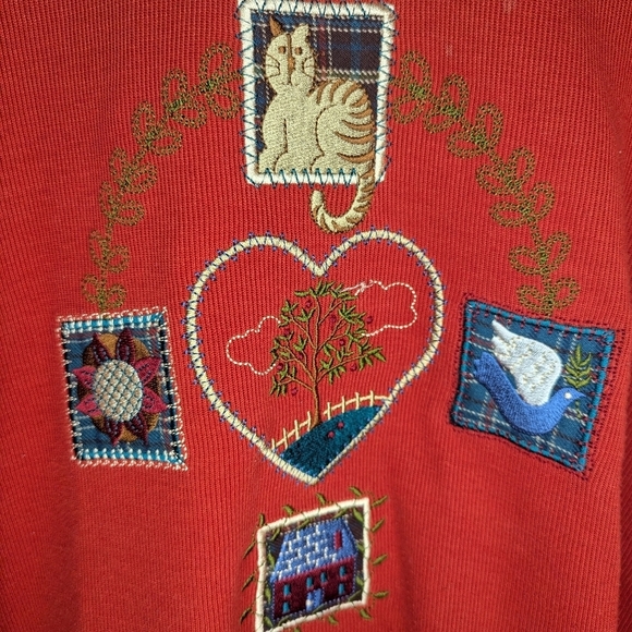 Vintage Alfred dunner heart cat bird Dove cottage Grandma sweater size 3x - Picture 3 of 6